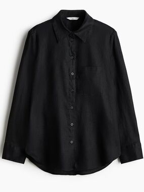 Black Linen Button-Up Shirt